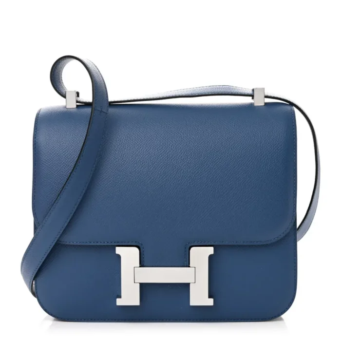 Hermès Bleu Agate Gris Mouette Epsom Leather Constance Verso 24 Palladium Silver Hardware Front replica handbag