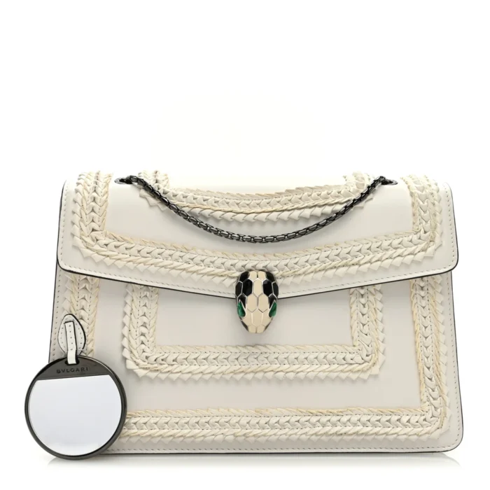 Bvlgari White Calfskin Leather Medium Serpenti Forever Shoulder Bag Silver Hardware Front Replica handbags