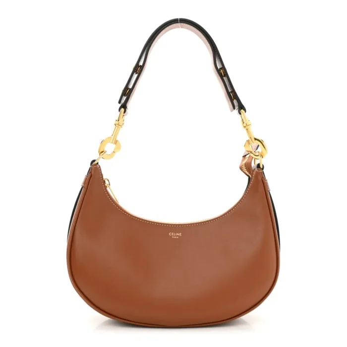 Celine Tan Smooth Calfskin Leather Medium Strap Ava Shoulder Bag Gold Hardware Front Replica handbags