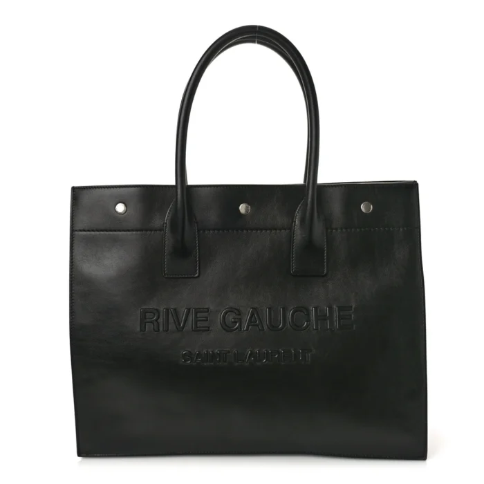 Saint Laurent Black Smooth Calfskin Leather Small Rive Gauche Tote Front replica handbag